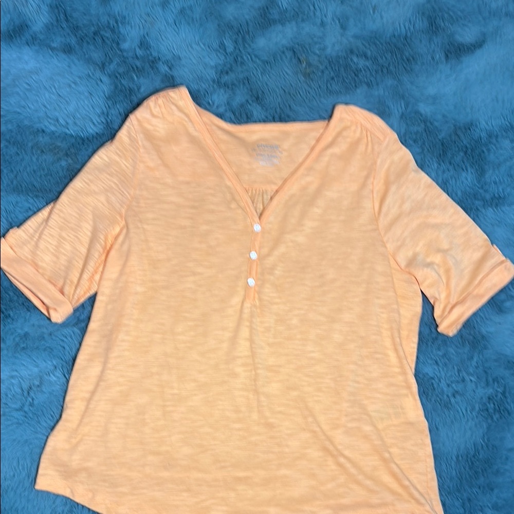 Chico's Orange Pink Relaxed Buttoned Short Sleeve‎ Tee